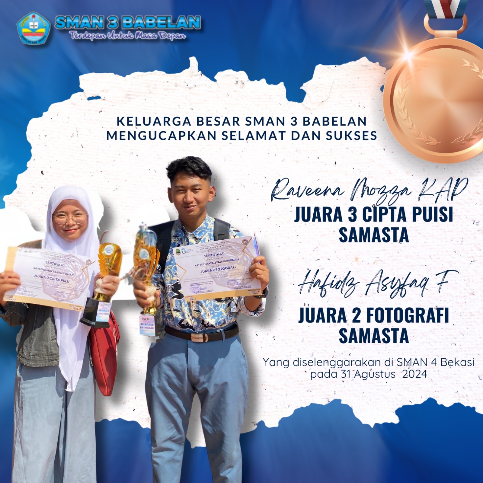 SMAN 3 BABELAN MERAIH JUARA CIPTA PUISI DAN FOTOGRAFI SAMASTA 2024