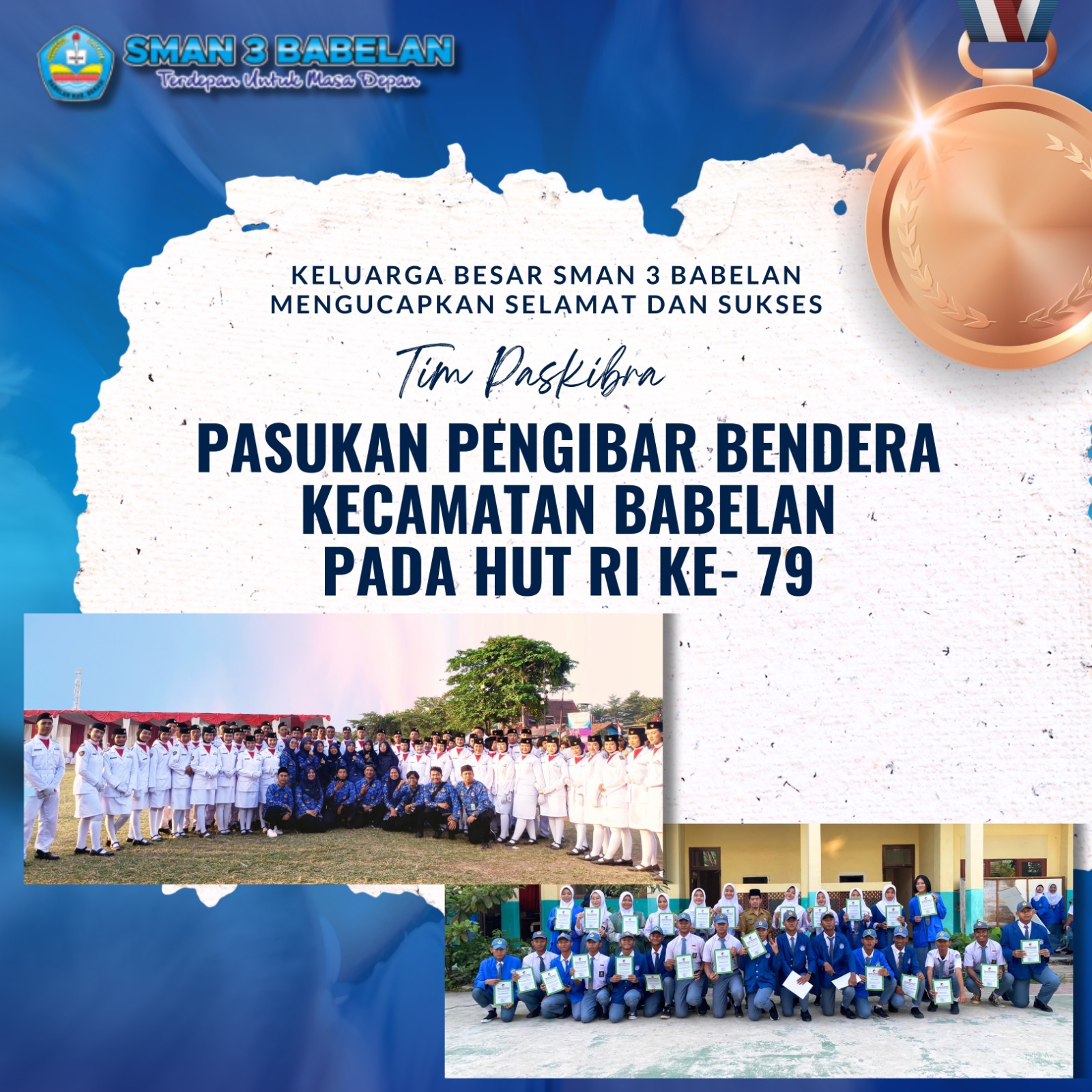 TIM PASKIBRA SMAN 3 BABELAN MENJADI PASUKAN PENGIBAR BENDERA KECAMATAN BABELAN PADA HUT RI KE-79